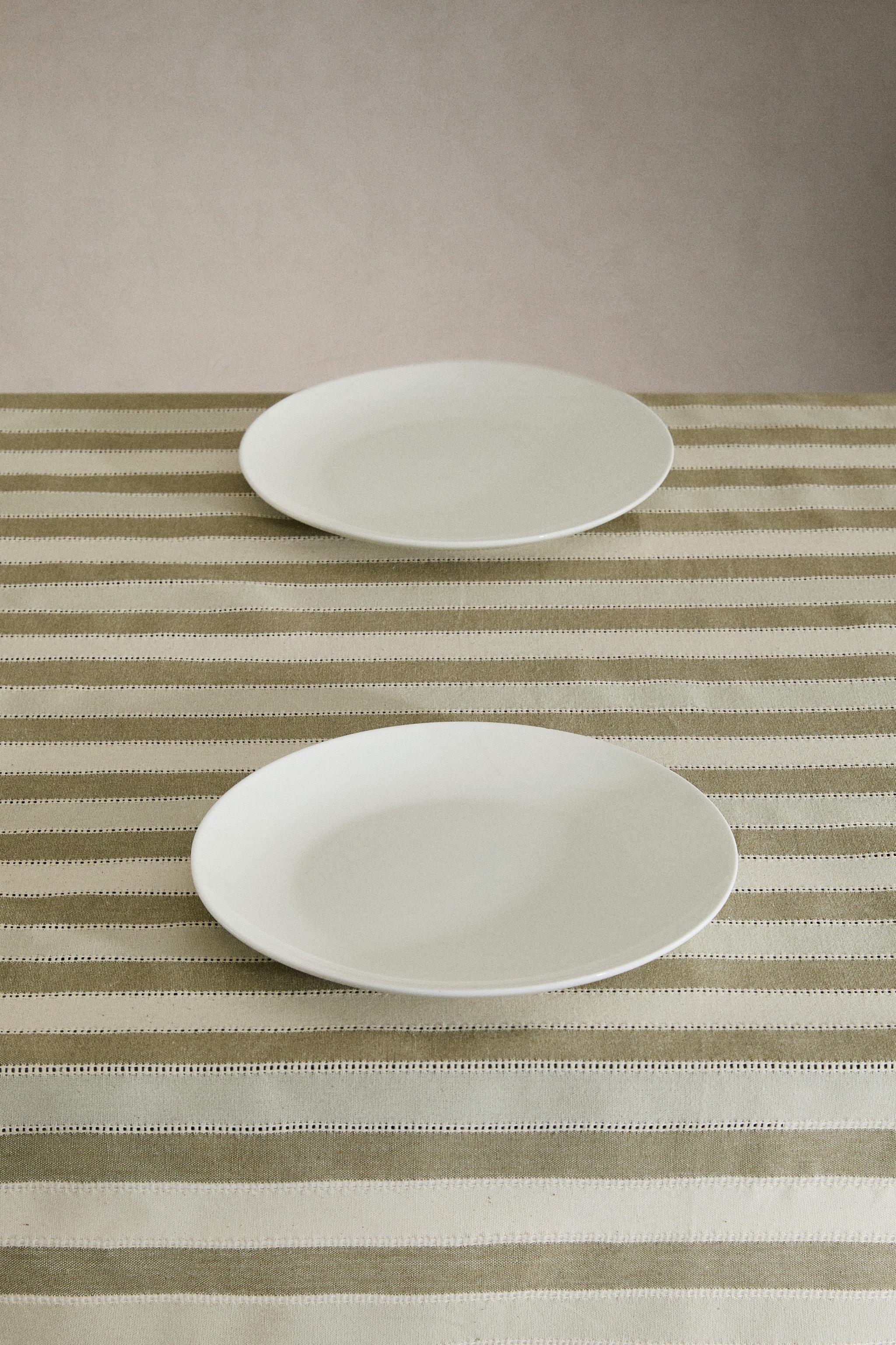 STRIPED TABLECLOTH WITH LACE INSERTS